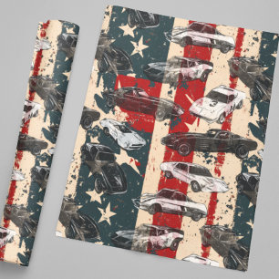 USA American Flag Cars Racing Grunge Wrapping Paper