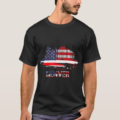 Usa American Flag Cityscape Denver Colorado Skylin T_Shirt
