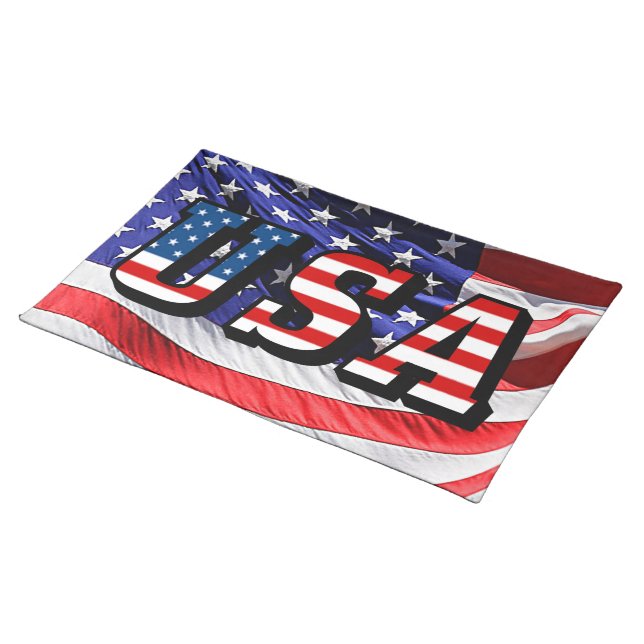 USA - American Flag Cloth Placemat (On Table)
