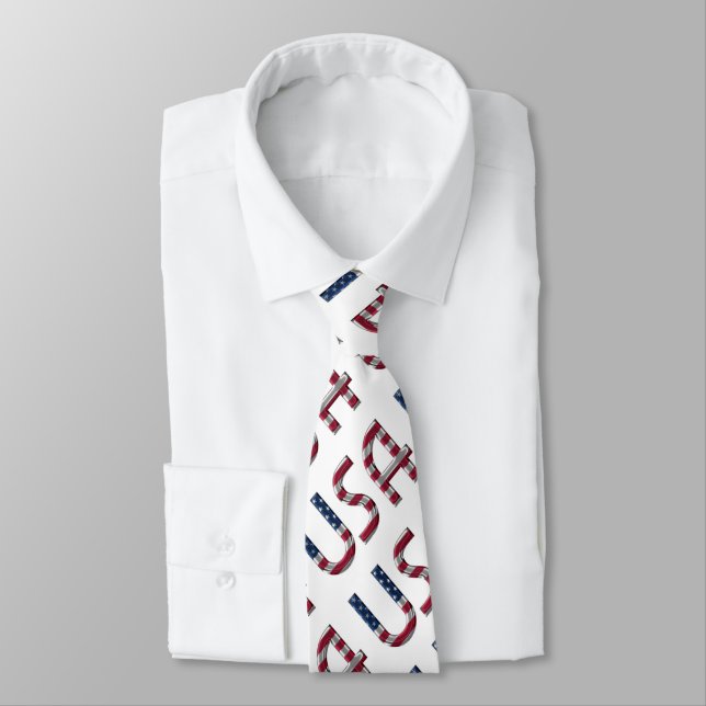 USA American Flag Colors Typography Pattern Tie (Tied)