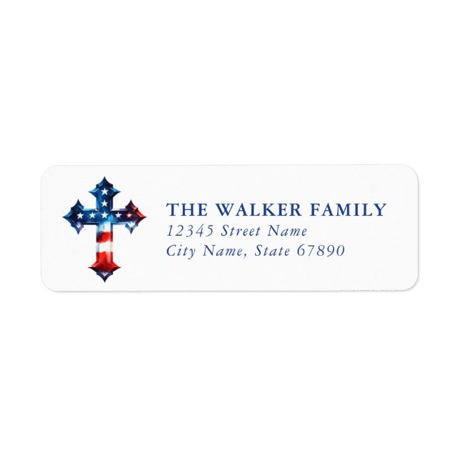 USA American Flag Cross Return Address Labels (Front)