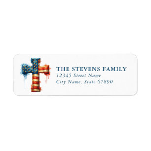 USA American Flag Cross Return Address Labels