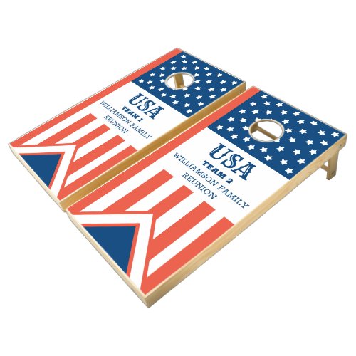 USA American Flag Custom Family Name Team Reunion Cornhole Set