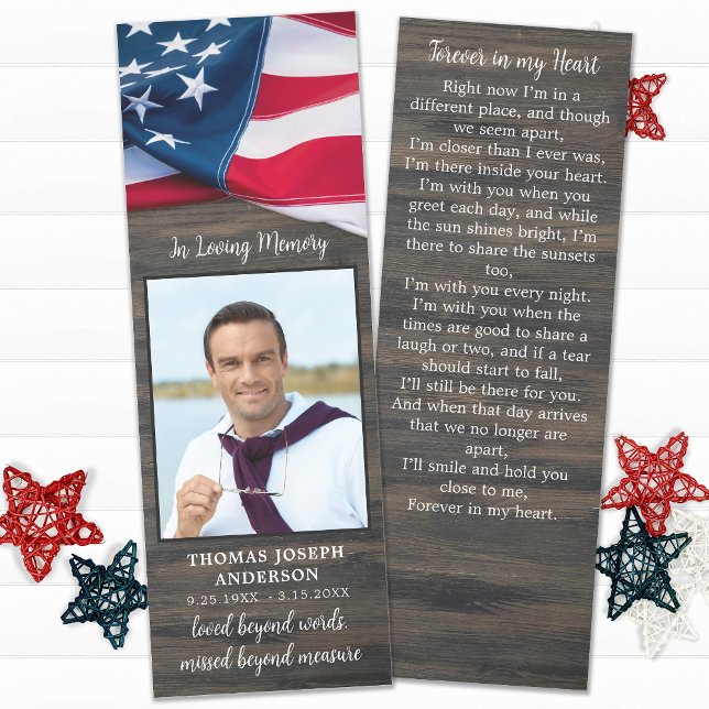 USA American Flag Custom Photo Memorial Prayer Bookmarks (Creator Uploaded)