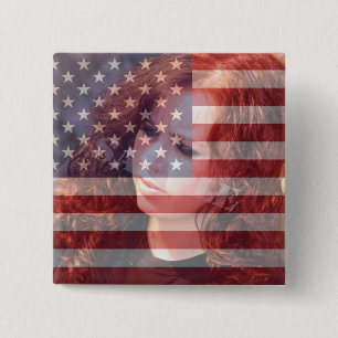 USA American Flag Customizable With Photo Pinback Button