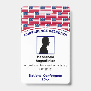 USA AMERICAN FLAG Customized Logo Photo ID Name Badge
