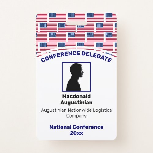 USA AMERICAN FLAG Customized Logo Photo ID Name Badge