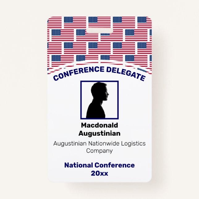 USA AMERICAN FLAG Customized Logo Photo ID Name Badge (Front)