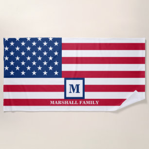 USA American Flag Customized Monogram 4th Of July Beach Towel