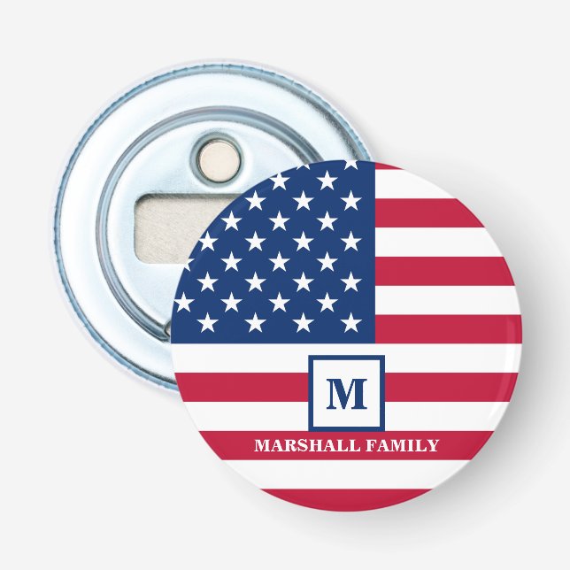 USA American Flag Customized Monogram 4th Of July Bottle Opener (Front)