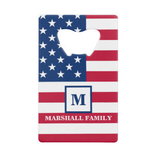 USA American Flag Customized Monogram 4th Of July Credit Card Bottle Opener