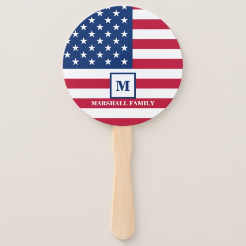 USA American Flag Customized Monogram 4th Of July Hand Fan