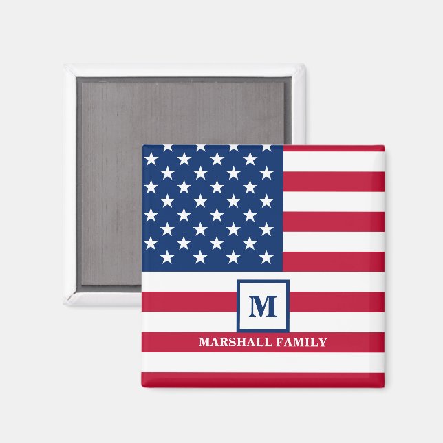 USA American Flag Customized Monogram 4th Of July Magnet (Front/Back)