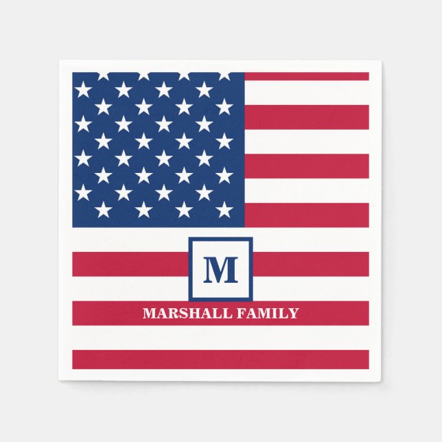 USA American Flag Customized Monogram 4th Of July Napkins (Front)