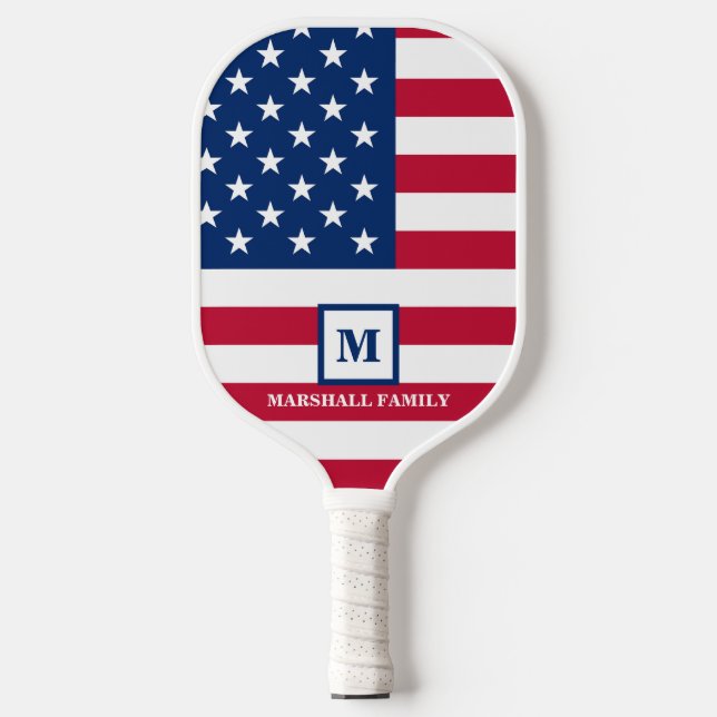 USA American Flag Customized Monogram 4th Of July Pickleball Paddle (Front)