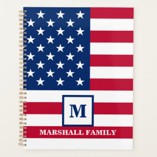 USA American Flag Customized Monogram 4th Of July Planner
