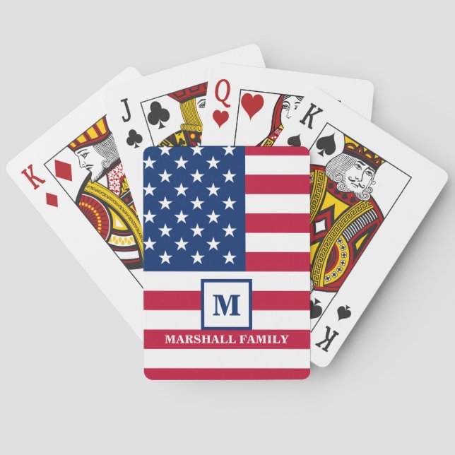 USA American Flag Customized Monogram 4th Of July Poker Cards (Back)