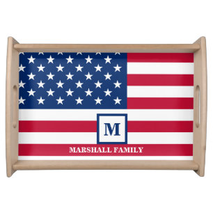 USA American Flag Customized Monogram 4th Of July Serving Tray