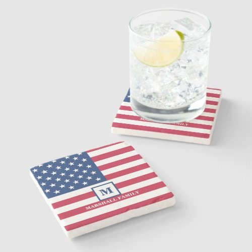 USA American Flag Customized Monogram 4th Of July Stone Coaster