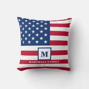 USA American Flag Customized Monogram 4th Of July Throw Pillow