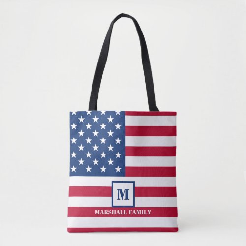 USA American Flag Customized Monogram 4th Of July Tote Bag