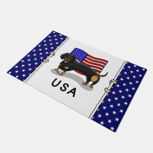 USA American Flag Dachshund - (black & tan) Doormat