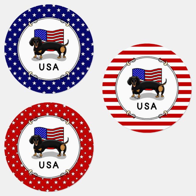 USA American Flag Dachshund - (black & tan) Labels (Group)