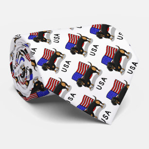 USA American Flag Dachshund Dachsie (black & tan) Neck Tie