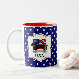 USA American Flag Dachshund Dachsie (black & tan) Two-Tone Coffee Mug