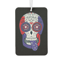 USA American Flag Day Of The Dead Sugar Skull Car Air Freshener