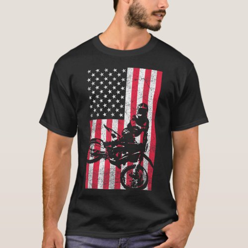 USA American Flag Dirt Bike Red White Blue 4th of  T_Shirt