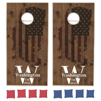 USA American Flag Family Monogram Rustic Wood Corn Cornhole Set