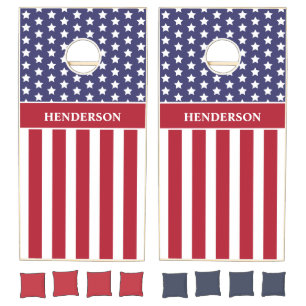 USA American Flag Family Name Cornhole Set