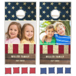 USA American Flag Family Name Rustic Wood Photo Cornhole Set