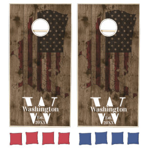 USA American Flag Family Reunion Monogrammed Cornhole Set