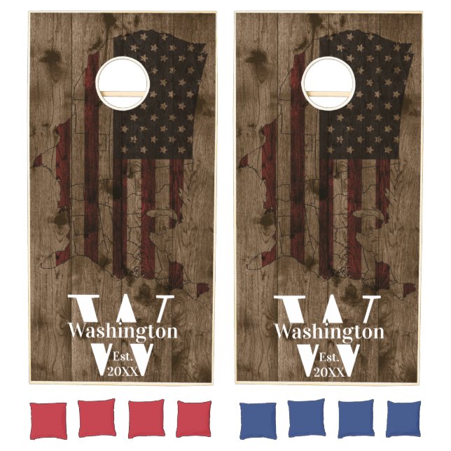 USA American Flag Family Reunion Monogrammed Cornhole Set (Set)