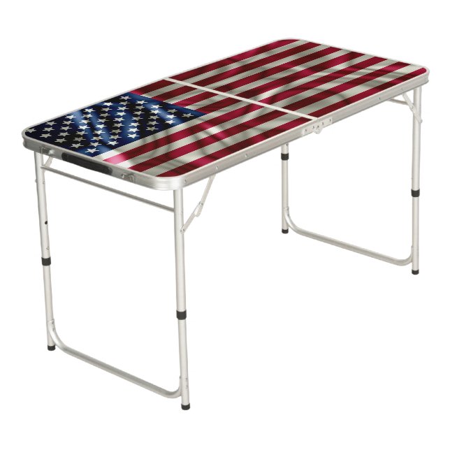 USA, American Flag Flaps Beer Pong Table (Angled)