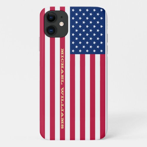 USA American Flag Gold Monogram Patriotic Stylish iPhone 11 Case