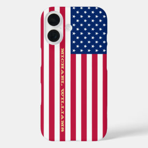 USA American Flag Gold Monogram Patriotic Stylish iPhone 16 Case