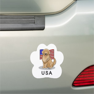 USA American Flag Golden Retriever Dog Car Magnet