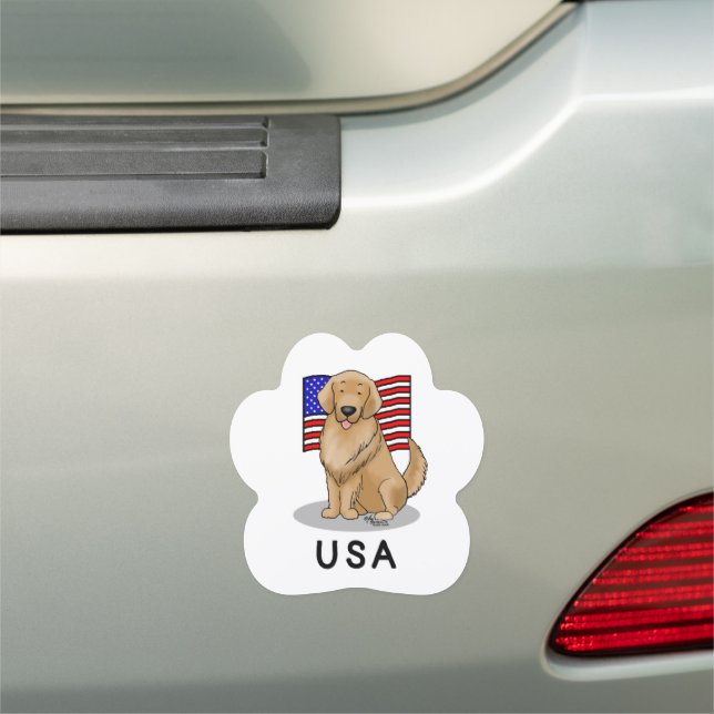 USA American Flag Golden Retriever Dog Car Magnet (In Situ)