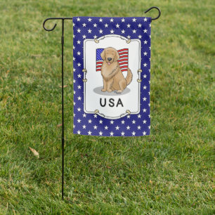 USA American Flag Golden Retriever Dog Cute