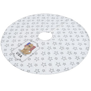 USA American Flag Golden Retriever Dog Fleece Tree Skirt