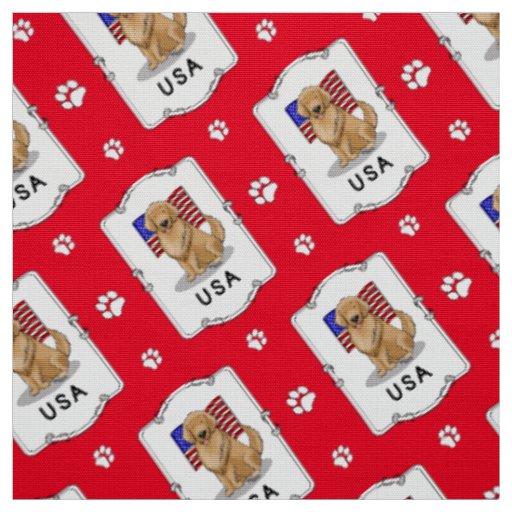 USA American Flag Golden Retriever Dog Patriotic Fabric