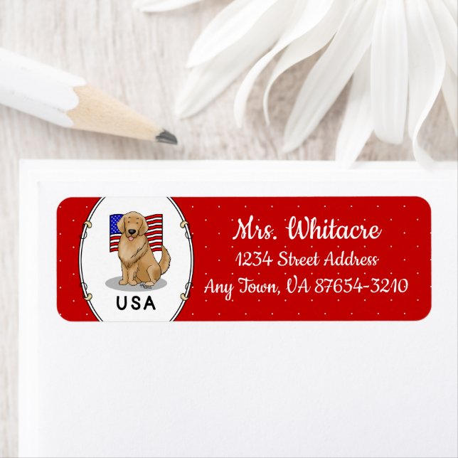 USA American Flag Golden Retriever Dog Patriotic Label (Insitu)
