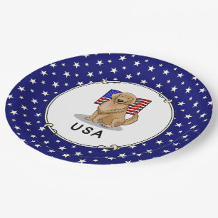USA American Flag Golden Retriever Dog Patriotic Paper Plates