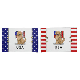USA American Flag Golden Retriever Dog Pillow Case