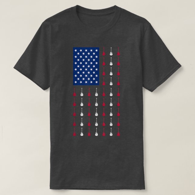 USA American Flag Guitar Music Funny 4th of July G T-Shirt (Design Front)