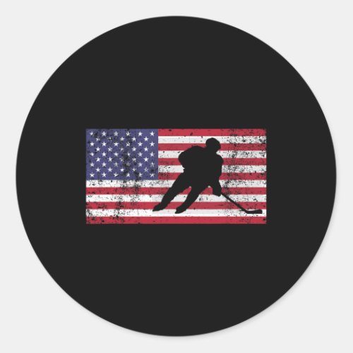 Usa American Flag Hockey 4th Of July Men Kids Boys Classic Round Sticker