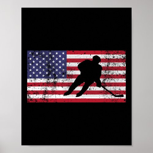 Usa American Flag Hockey 4th Of July Men Kids Boys Poster